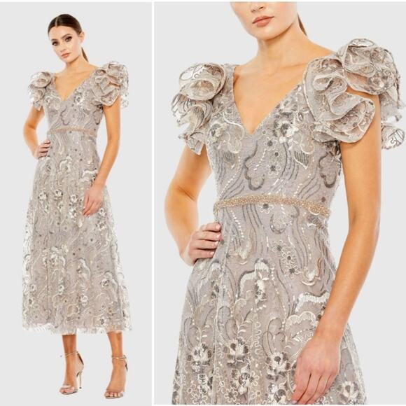 Mac Duggal Dresses & Skirts - Mac Duggal Embellished Ruffled Cap Sleeve A Line Dress